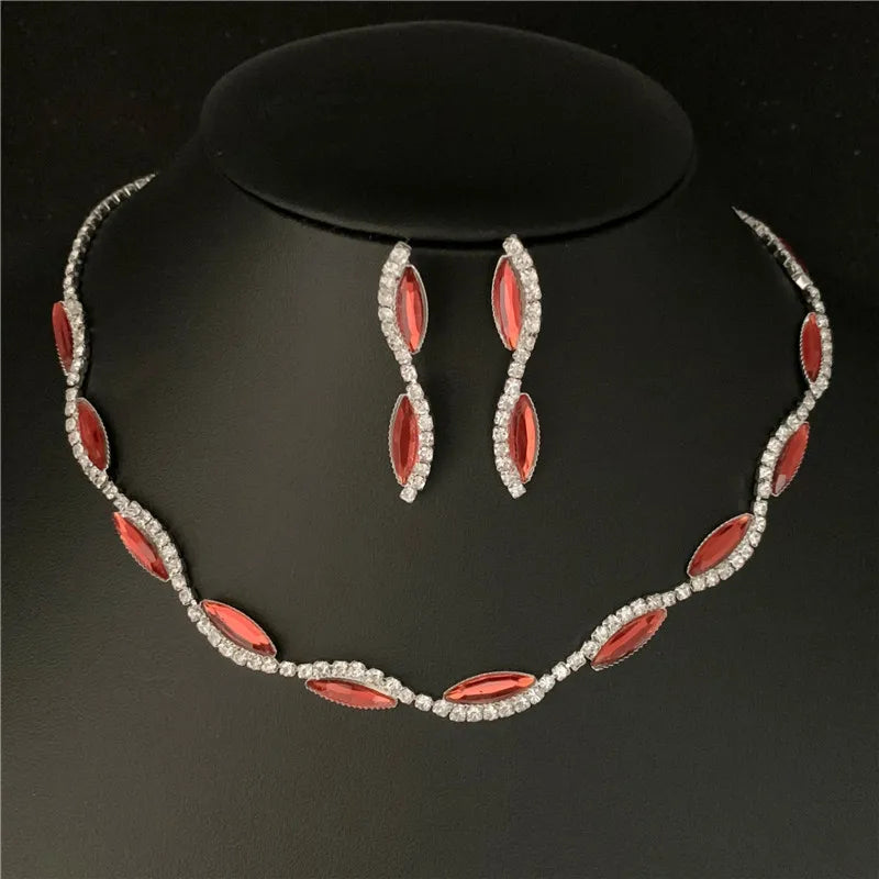 Sexy Wave Bridal Choker Jewelry Set Silver Plated Rhinestone Crystal Necklace Earrings Women Wedding Jewerlry Set