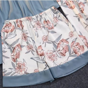 Matching 5 Piece Lace Silk Pajama Short Set Sexy Pajamas for Women