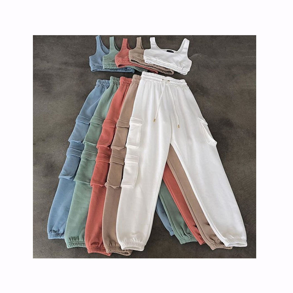 Women's Clothing Fashion Solid Color With Pockets Tie Trousers Sports Pants Casual Cargo Pants