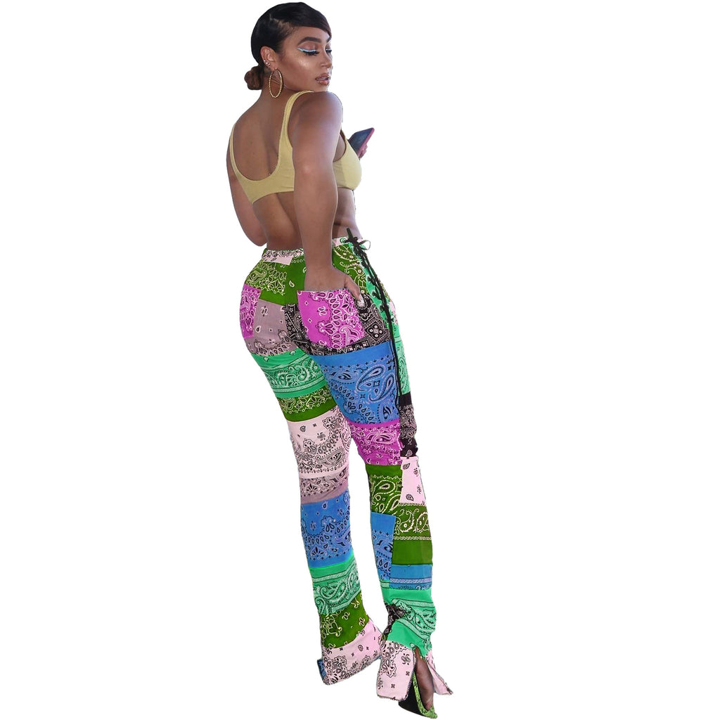JY39 Women's New Patchwork Slit Printed Clothing Stylish Jogging Pant for Women Casual Pants