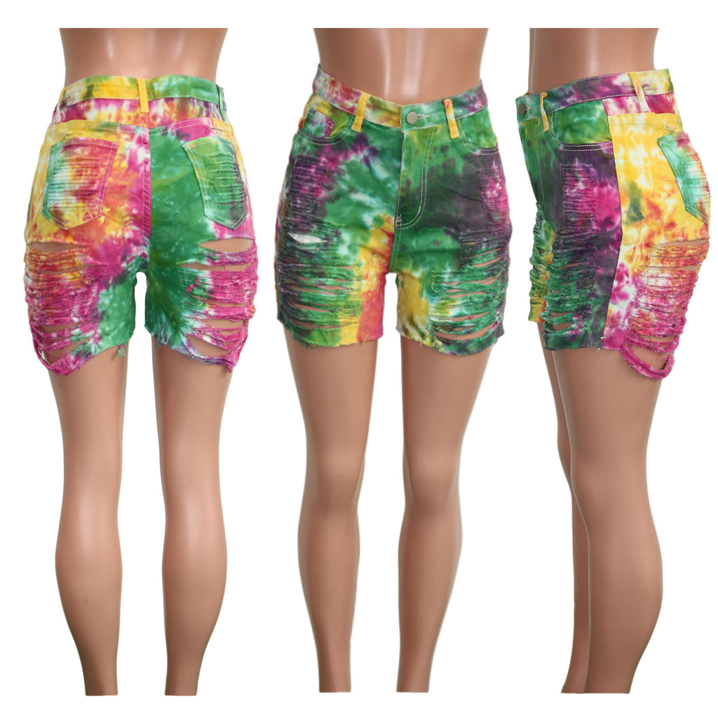 JY032 Summer Plus Size Shorts for Women Jeans Woman Tie Dye Ripped Jean Shorts Casual Sexy Women Shorts Jeans