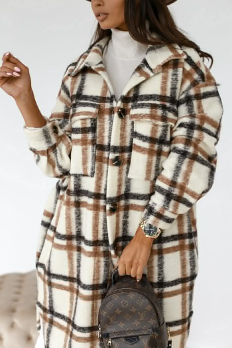 KaiChen  Printed Plaid Color Women's Cardigan Long Coat Turtleneck Warm Coat Long Coats Colorful