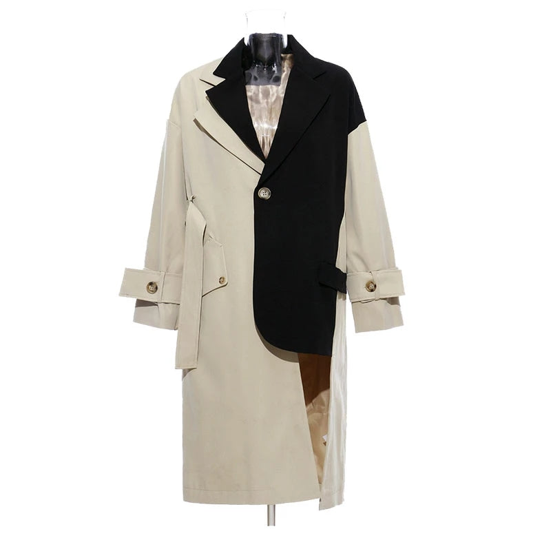 Women Trench Coat Color Matching Irregular Long Trench Coats Asymmetry Vintage Oversize Coat 2019 New Autumn Winter