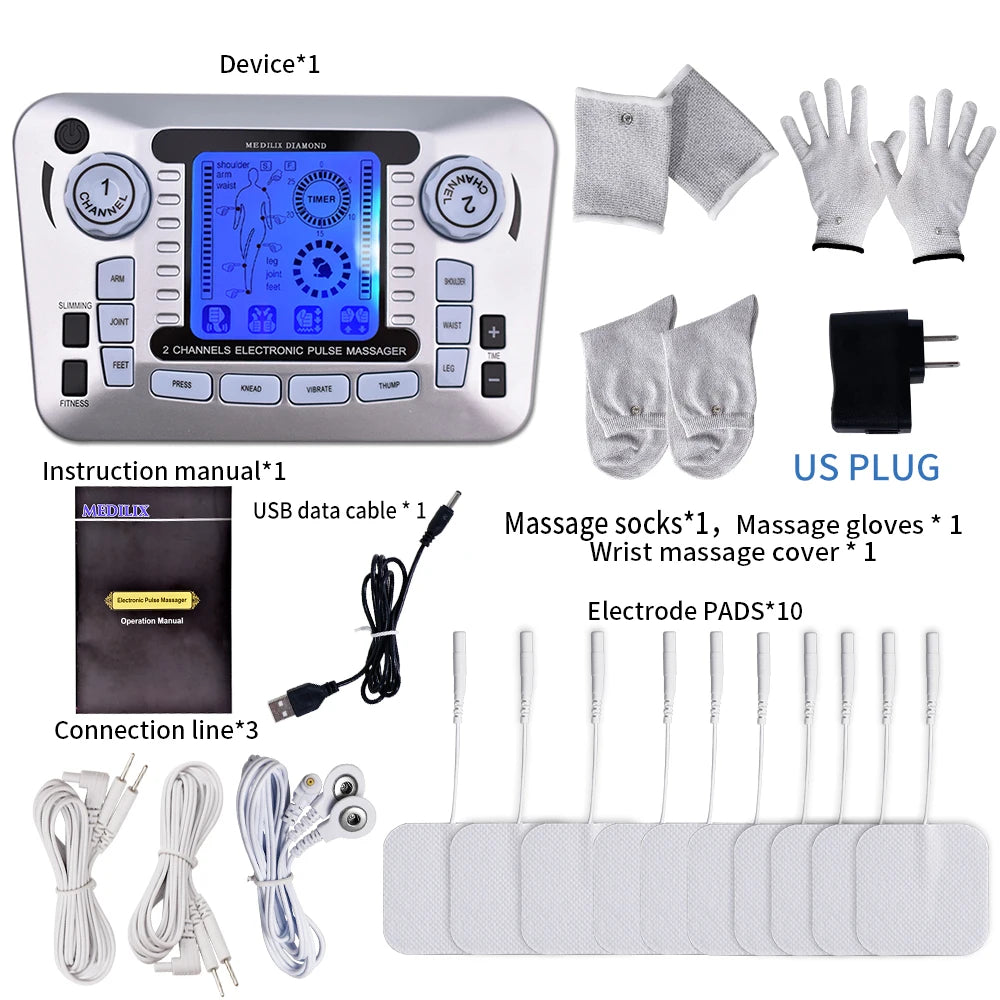 Electric Pulse Massager Tens EMS Muscle Stimulator 12Modes Digital Therapy Machine Massager Pain Relief Tool Health Care Machine