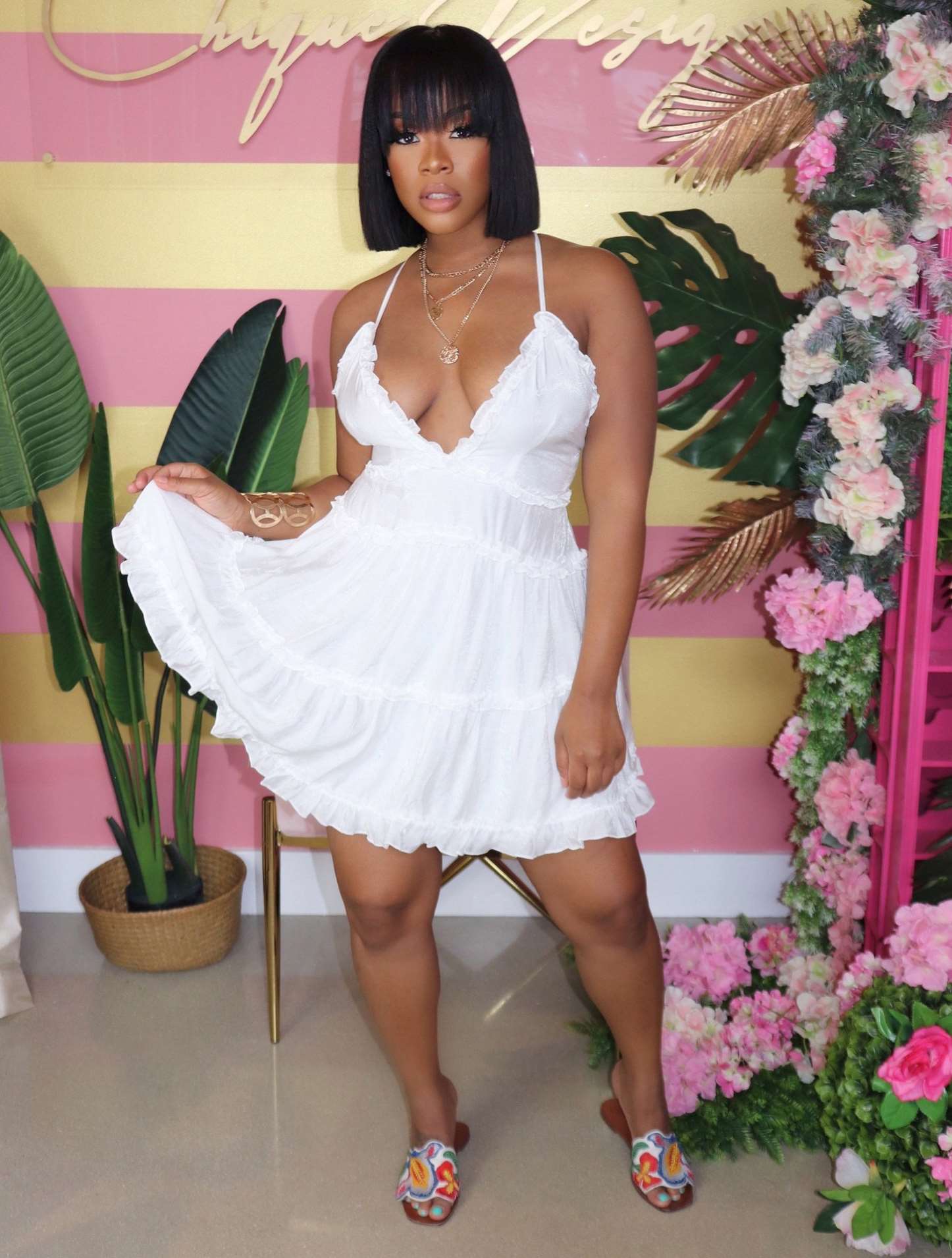 Neck Dress Summer Dresses Women Sexy White Dresses for Woman