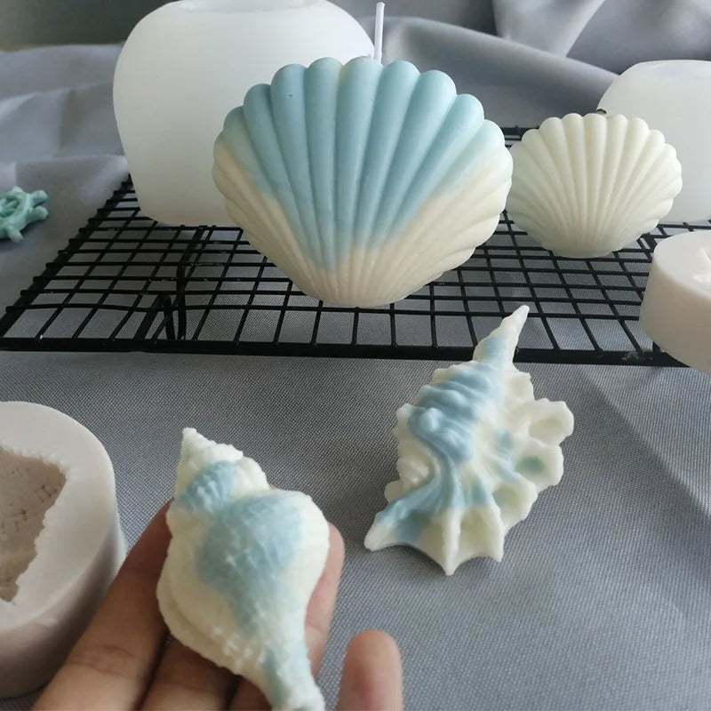 AO1008 DIY Ocean Series Seashell Scented Candle Silicone Mold Shell Candles Silicone Mold