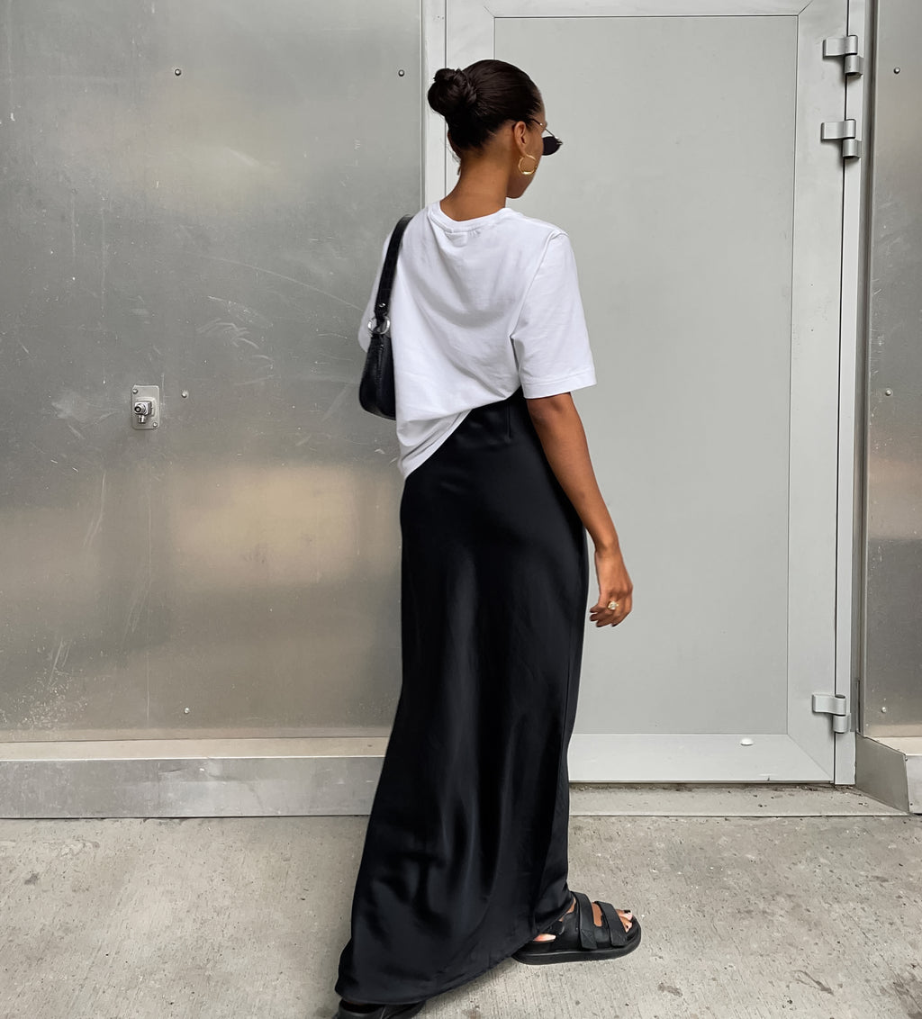 OOTN Fashion Slim High Waist Skirts Women Female Solid Office Long Skirt Spring Summer Elegant Satin Black Trumpet Skirts
