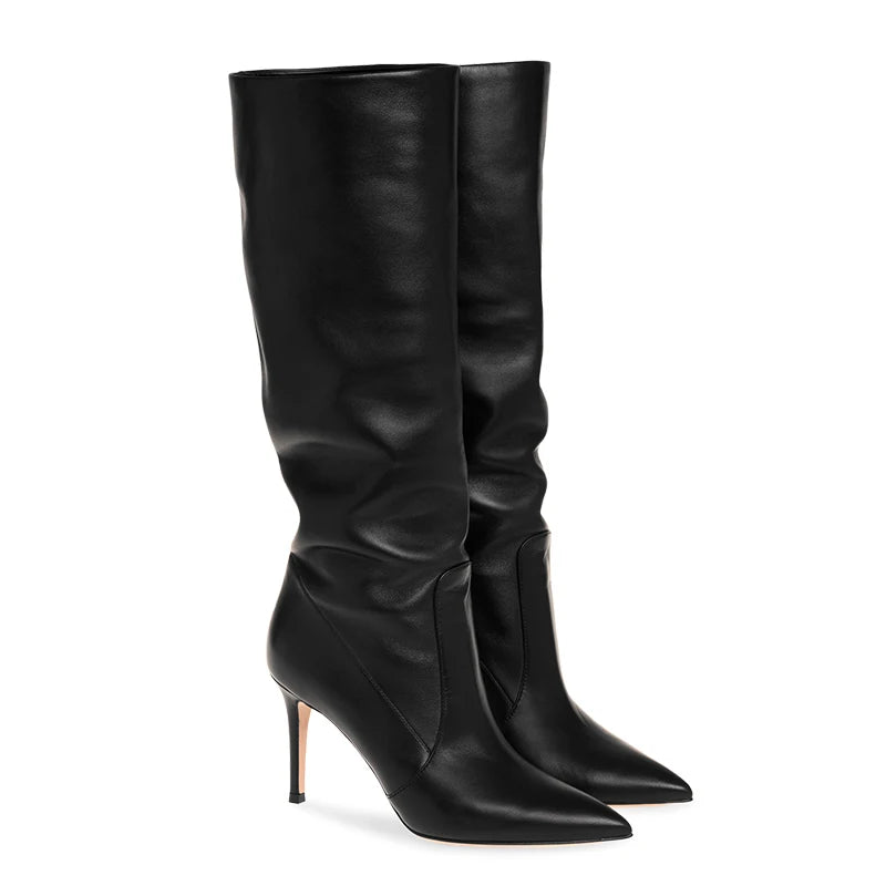 Brown Faux Suede Knee High Boots Slouch 2025 Women Shoes Winter Slouchy Long Boots Woman High Heel Latest Camel Ladies Tall Boot