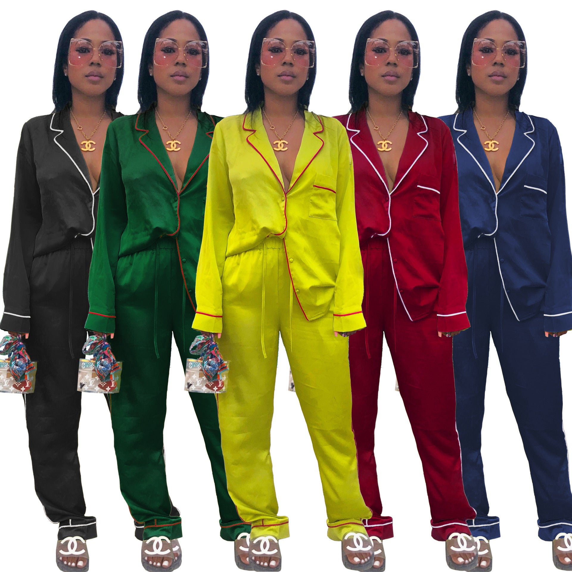 Long Sleeve Mommy and Me Two Piece Pajamas HOBISH Women Silk Pajama Sets