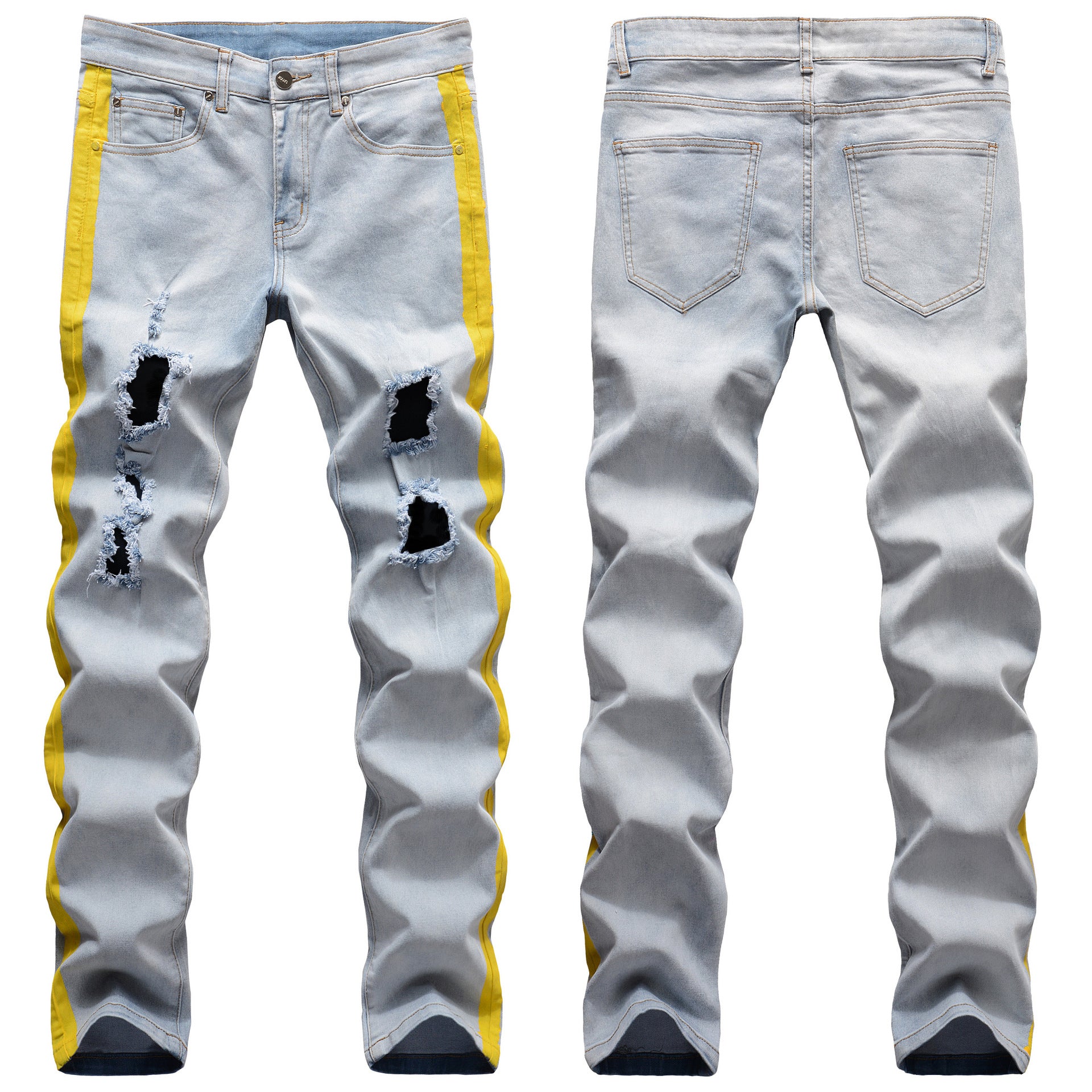 Fashion Skinny Ripped Printed Man Denim Pant Jean  Slim Fit Straight Mens Pants Jeans