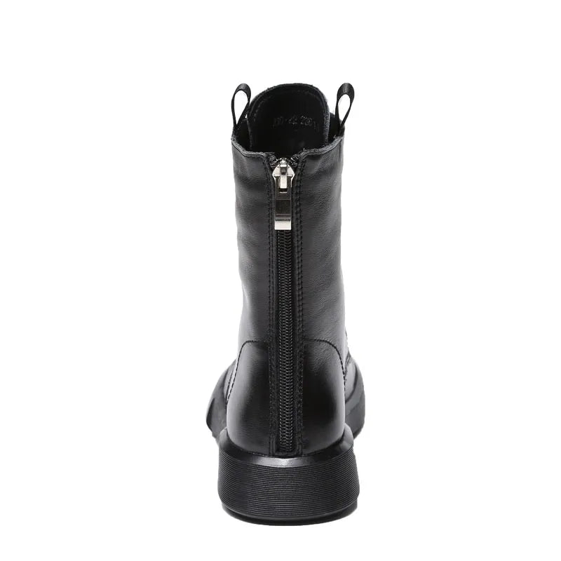 DRKANOL 2025 Fashion Women Boots Autumn Winter Shoes Soft Bottom 100% Genuine Leather Flat Mid Calf Boots Women Casual Warm Boot