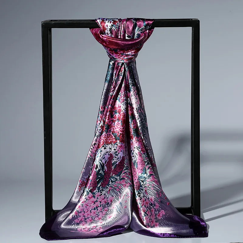 90cm Fashion Silk Satin Scarf for Women Headband Floral Print Kerchief Hijab Scarves Fermale Square Shawls and Wraps Neck Scarfs