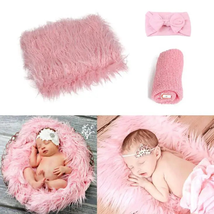 3PCS Newborn Baby Photography Props Baby Blanket Posing Headband Blanket for Photo New Born Baby Gift Set