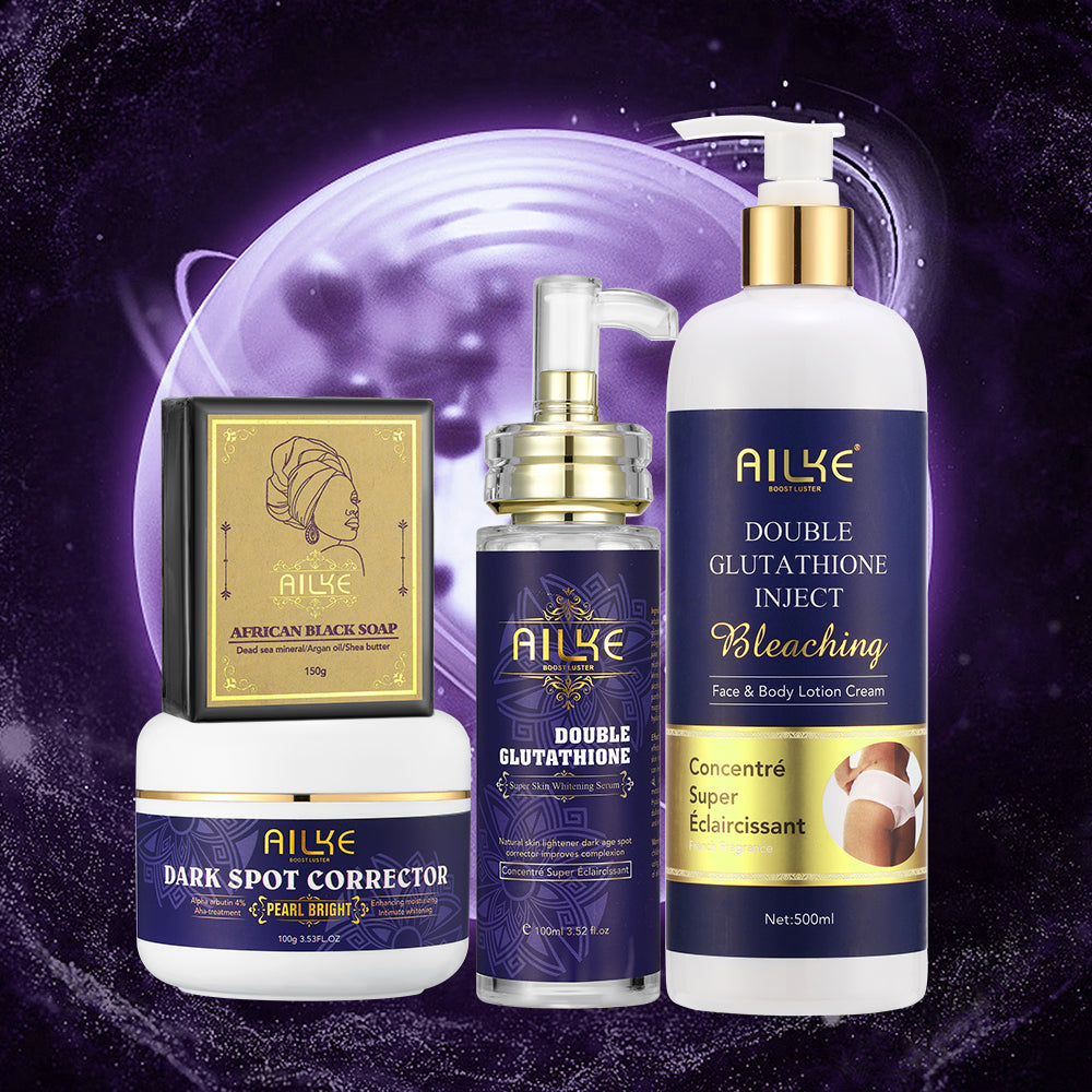 AILKE Body Care Collagen Serum Whitening Dark Spot Face Cream African Black Soap Bleaching Body Lotion Skin Care Set
