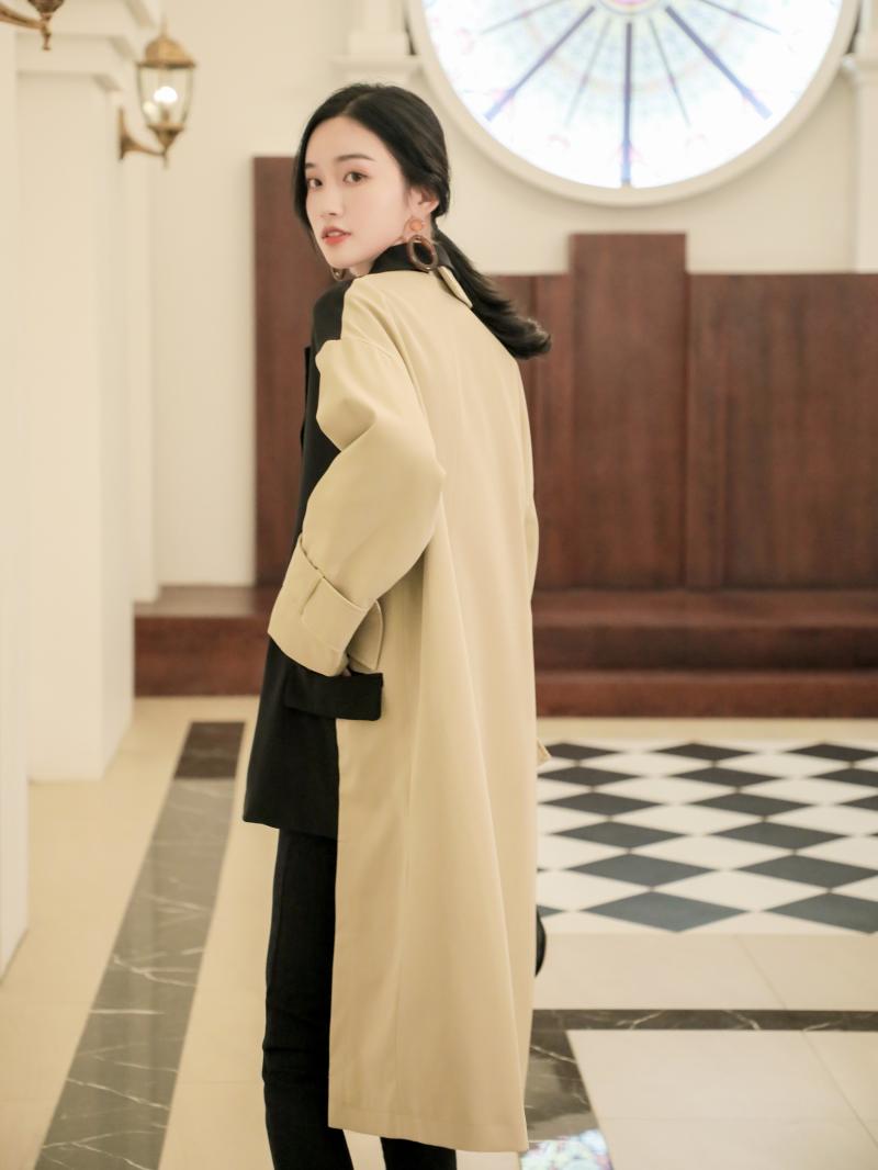 Women Trench Coat Color Matching Irregular Long Trench Coats Asymmetry Vintage Oversize Coat 2019 New Autumn Winter