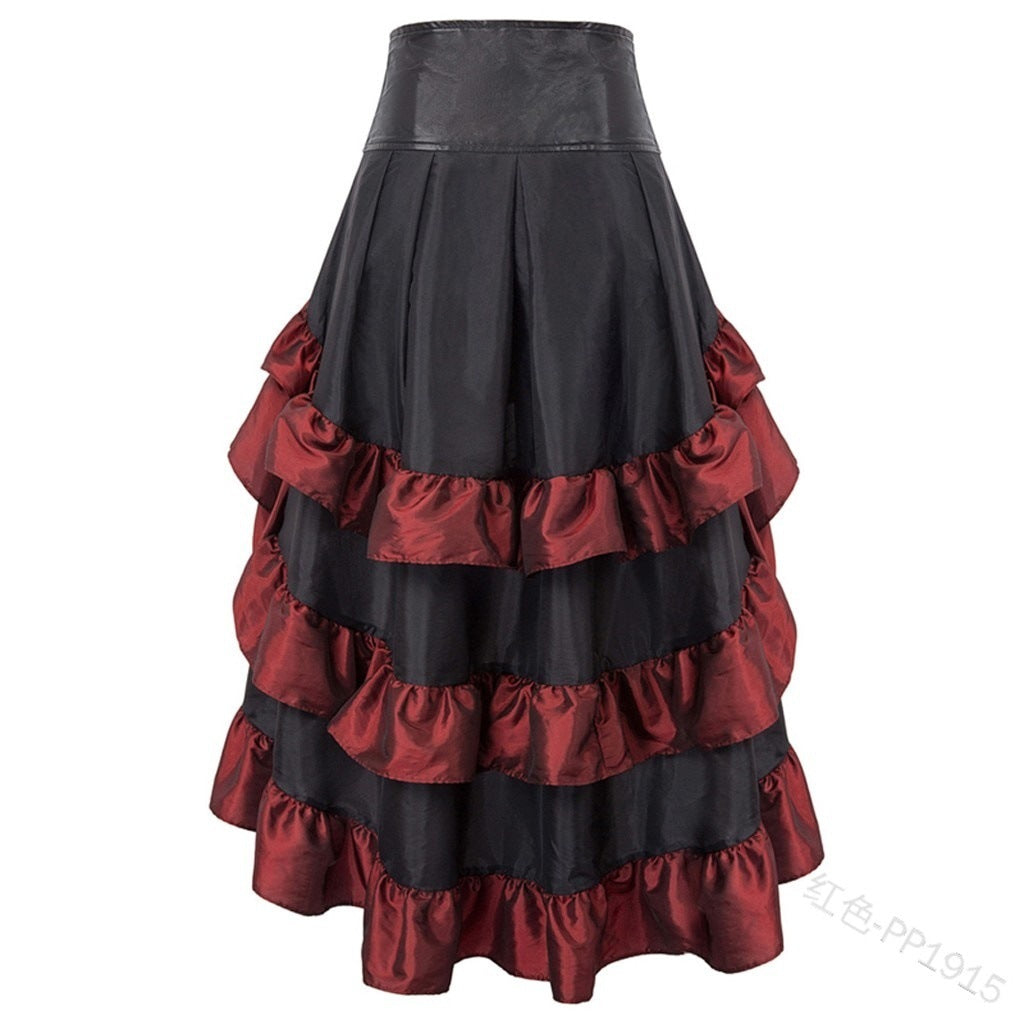 Victorian Asymmetrical Ruffled Trim Gothic Long Skirts Women Corset Skirt Vintage Steampunk Showgirl Party Dress Skirts