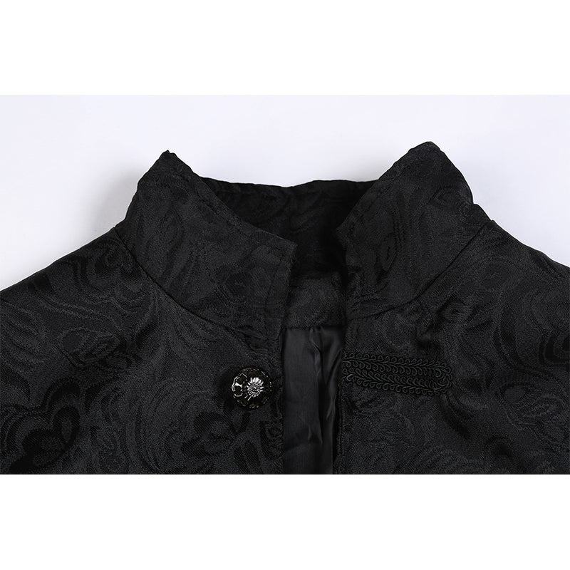 Men's Slim Collar Coats Literary Embroidery Retro Uniform Medieval Coat Solid Color Breasted Coat Stage Props Cosplay Costume