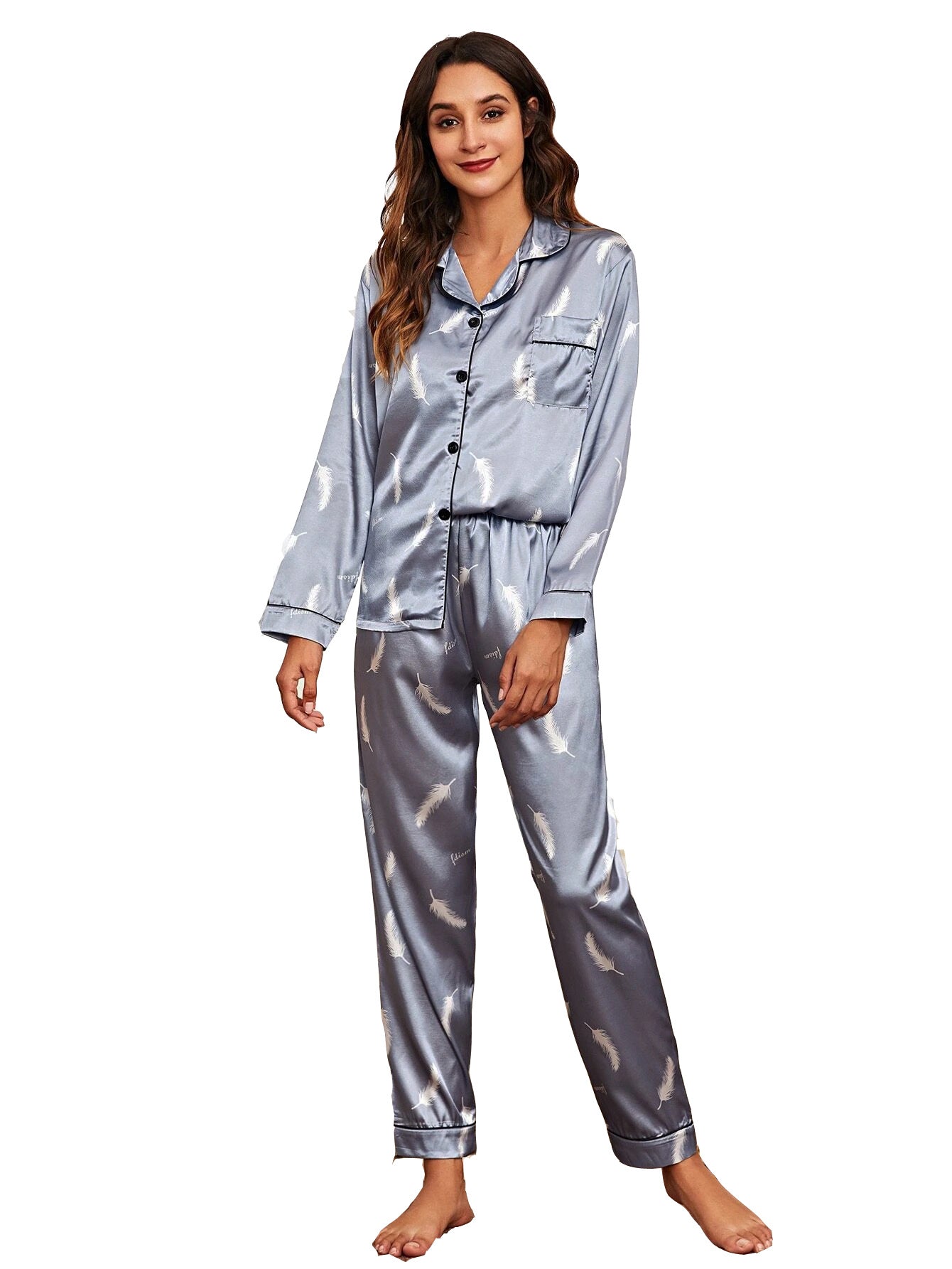 Womens New Arrival Homewear Pajamas Suit Pijamas Sexy Long Sleeve Silk Satin Pajama