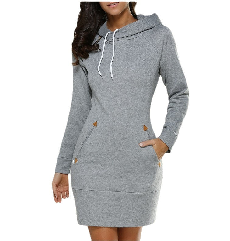 Dropshipping Solid Color Hoodie Dress Women Clothes Plus Size Women's Dresses Casual Dresses