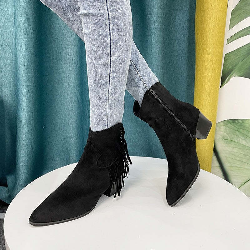 Factory Cheap High Quality Heel Boots Suede Women Ankle Boot Shoes Fringe Women Boots