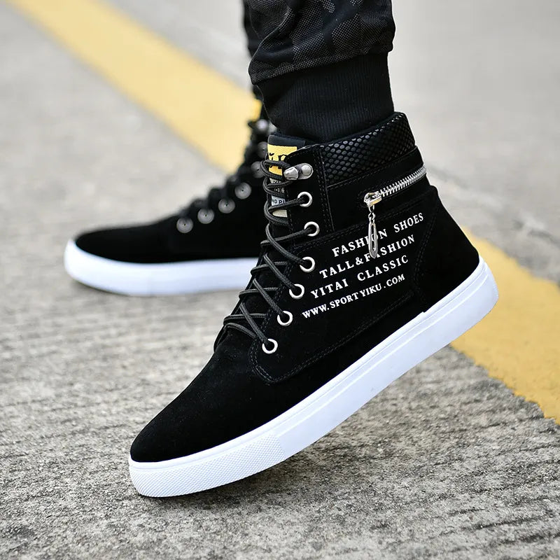 Spring Autumn High Top Men's Shoes Leather Men's Casual Sneaker Shoes Lace-Up Wild Platform Sneakers Flat Vulcanized Shoes