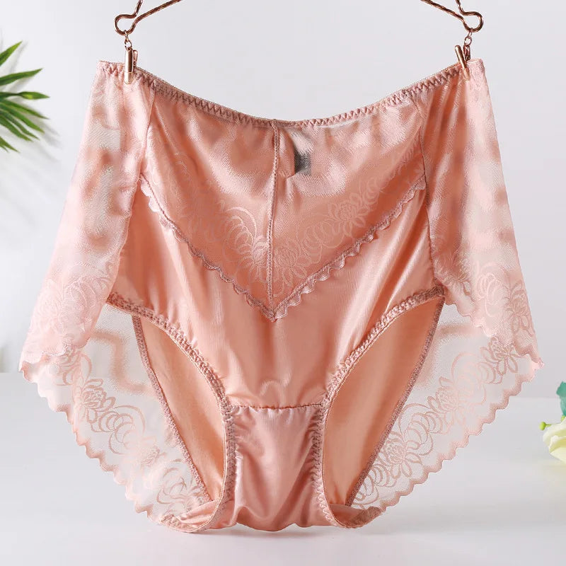 Large Size Women's Underwear Sexy Thin Transparent Lace Modal Underwear High Waist Large Size Underwear
