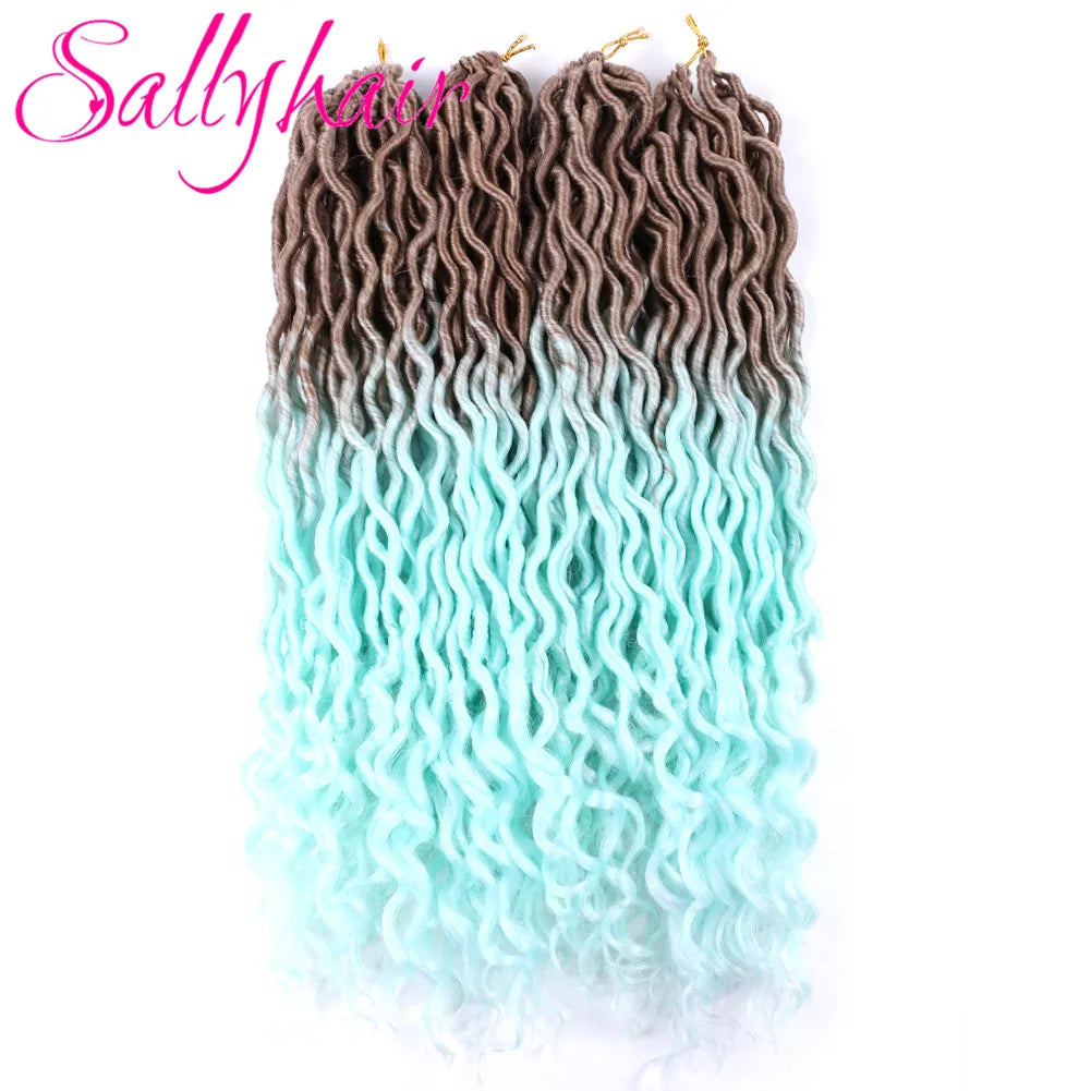 Sallyhair 24 Strands/Pack Faux Locs Curly Crochet Braids Hair Extension 20inch Synthetic Ombre Braiding Hair Purple Loose End
