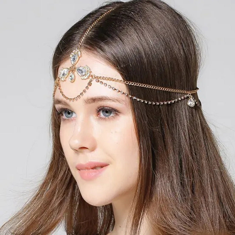 Fashion Wedding Hair Decoration Rhinestone Hair Chain Accessories Boho Crystal Head Chain Jewelry for Bridal Hair Accessories