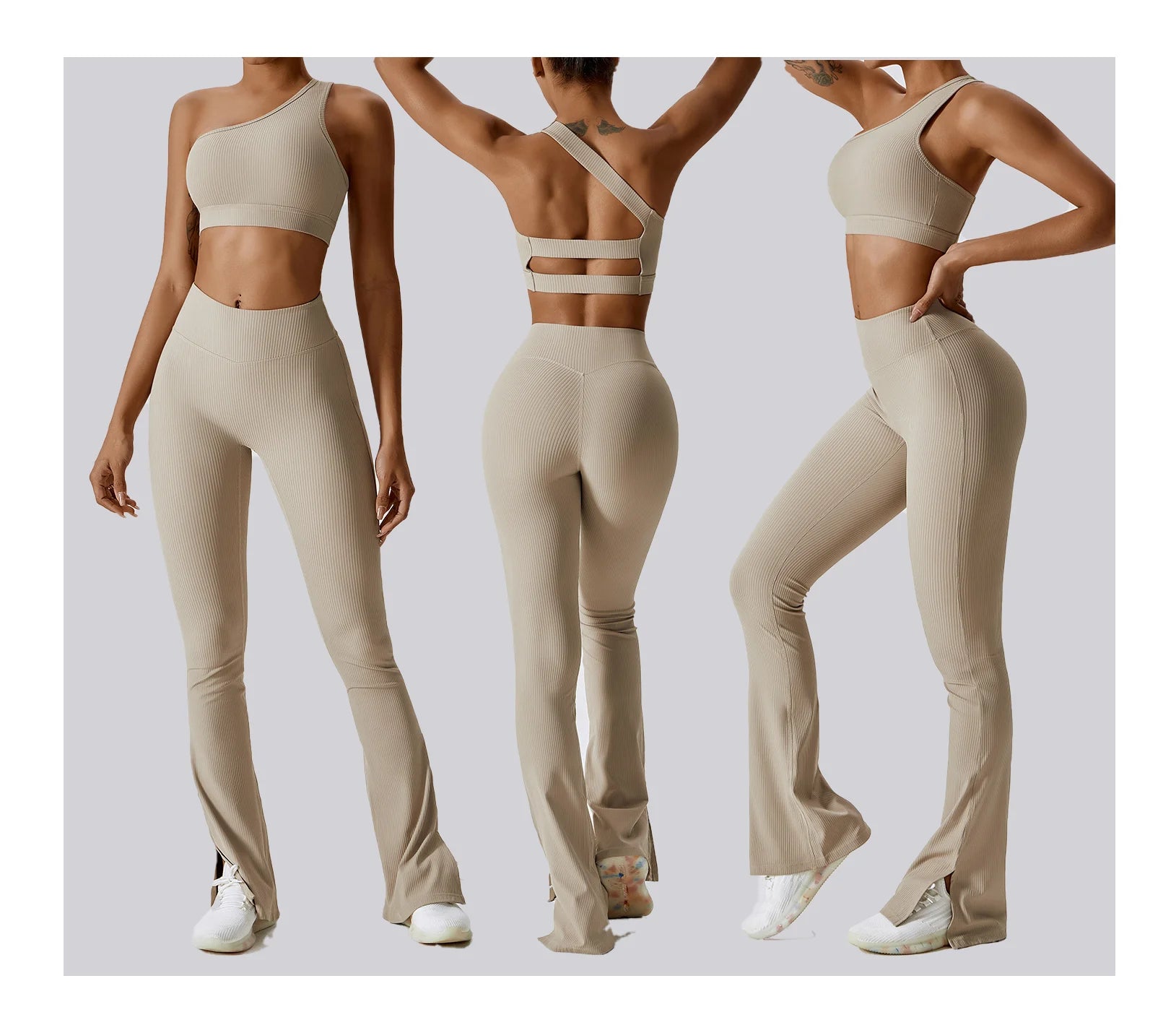 Activewear Custom Gym Workout Fitness Pant Flare Set Casual Ribbed Soft 2 Pieces Yoga Flared Leggings Set for Women