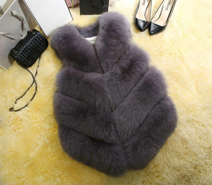 Women Fashion Coats Winter and Fall Coat Women Long Fur Coat Faux Fox Fur Vest