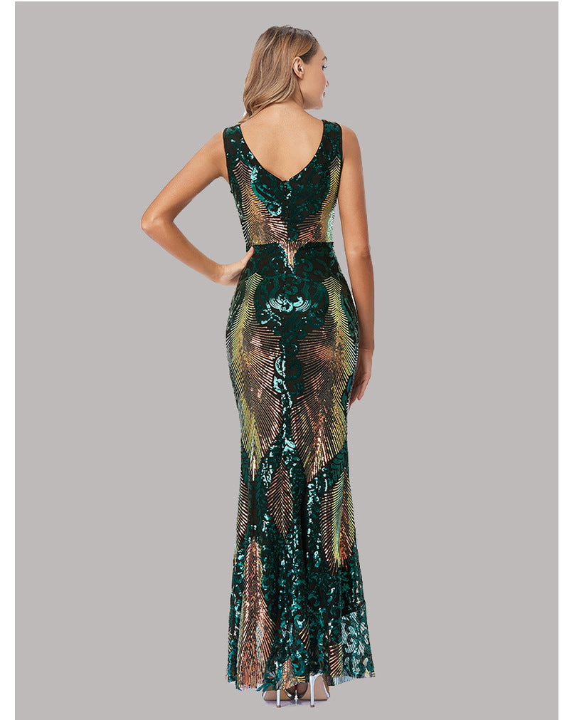 Womens Sleeveless Sequin Dress v NECK Mermaid Maxi Evening Dresses Bodycone Regular Fit Bridesmaid Dresses
