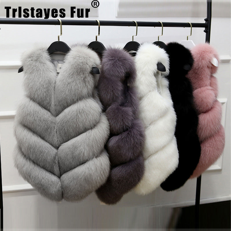 Women Fashion Coats Winter and Fall Coat Women Long Fur Coat Faux Fox Fur Vest
