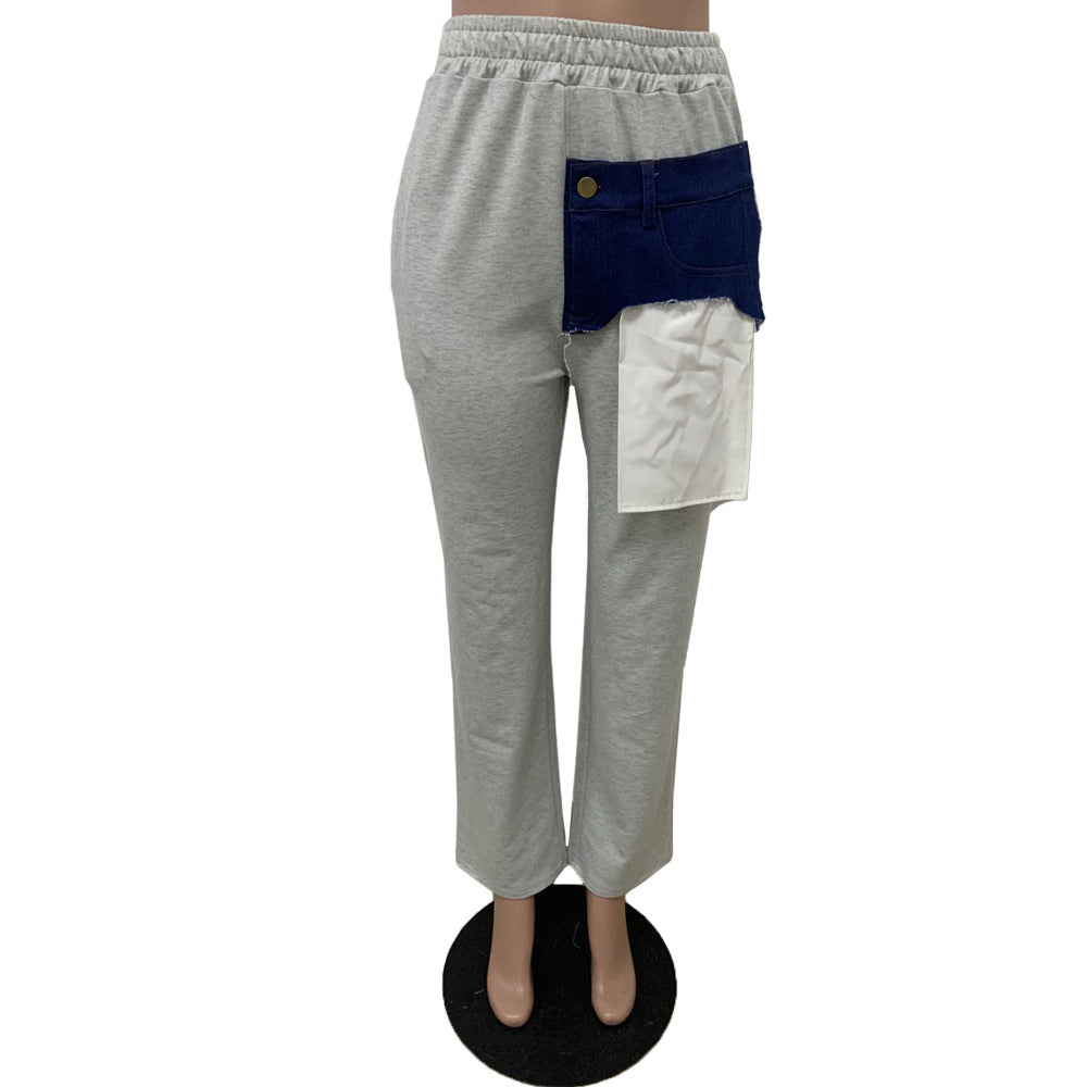 Fall Sweat Pants Patch Work Pocket Trousers Women Clothing Joggers Pants for Women