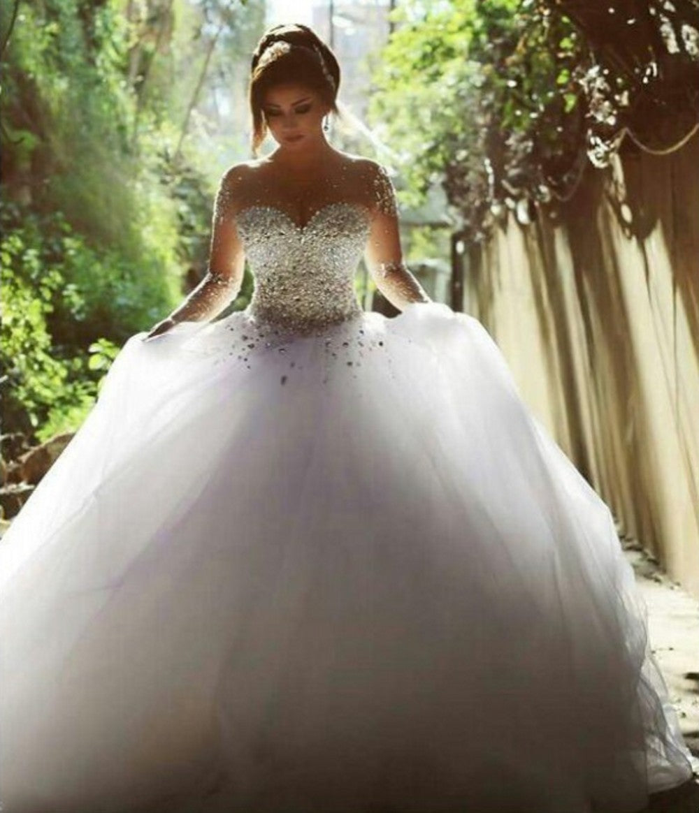 S911 New Style Wholesale Bride Lace Long Sleeve Custom Wedding Dress Prom Dresses Party Maxi Sequin Evening Dress - My Store
