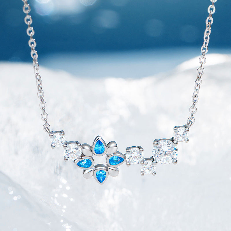 Wholesale Blue Cubic Zircon S925 Sterling Silver 925 Jewellery Snowflake High Quality Necklace Jewelry Set