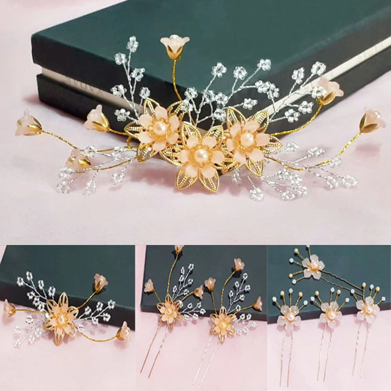 Elegant Bridal Wedding Hair Accessories Crystal Pearl Flower Girl Headband Ribbon Headpiece Hair Jewelry Accessories