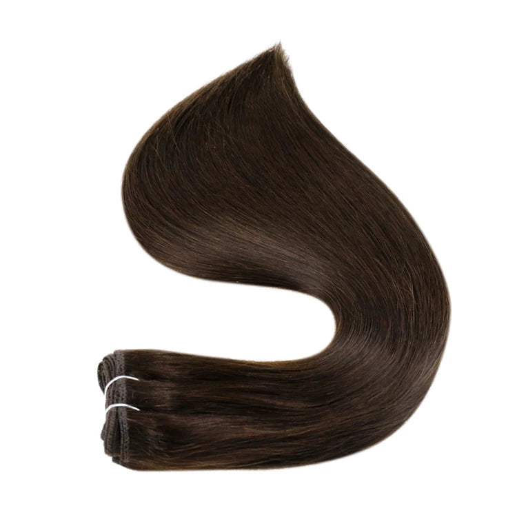 Full Shine Straight Hair Darkest Brown  Human Hair Extensions Virgin Machine Weft Hair Extensions(#2)