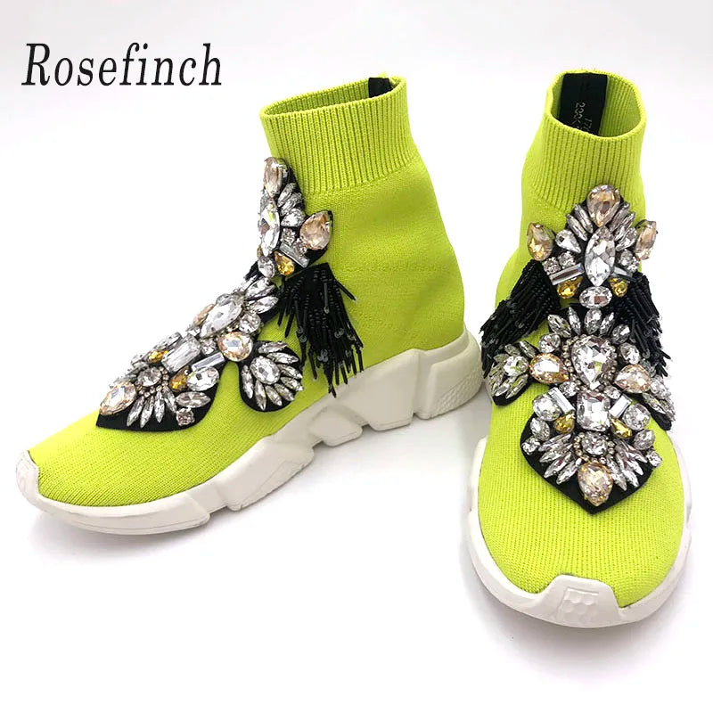 Crystal Sock Sneaker Shoes Women Shoes With Crystals Rhinestone Sock Shoes Fashion Sneakers Women Short Boot Shoes WK85