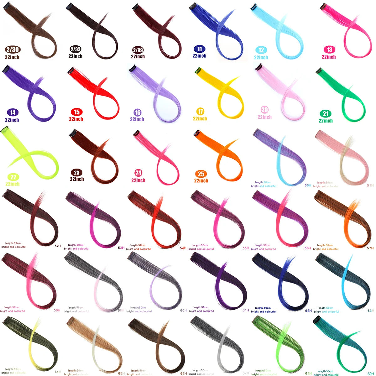 LUPU Synthetic Hair Extensions Long Straight Clip Ombre Grey Red Pink Colored Rainbow Highlight Strands of Hair on Hairpins