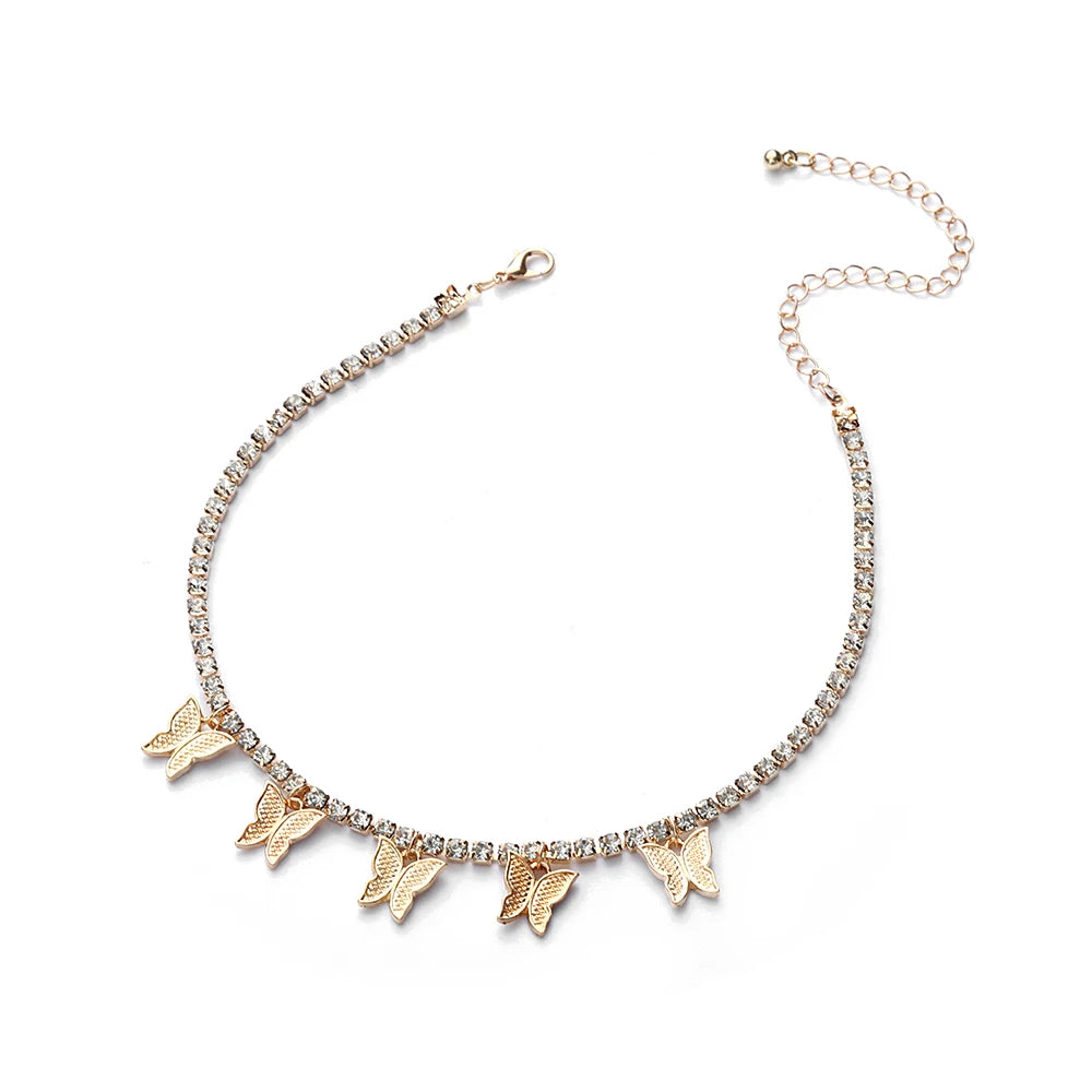 Butterfly Necklace for Women Jewellery Butterfly  Choker Shiny Crystal Clavicle Chain Bling Bling Jewelry