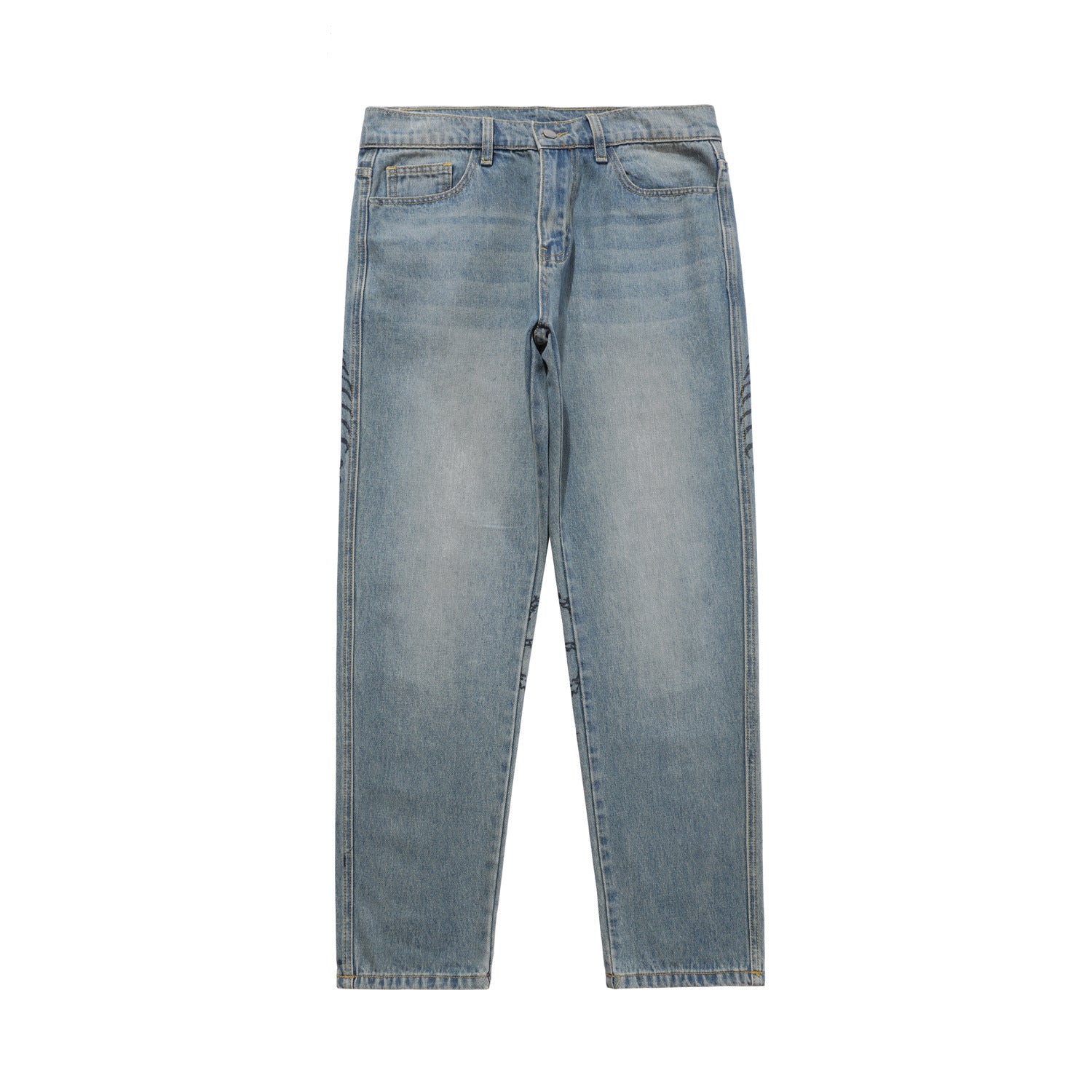 Retro Male High Street Stacked Jeans Retro  Blue Baggy Jeans Popular  Printing Wash  Designer Jean