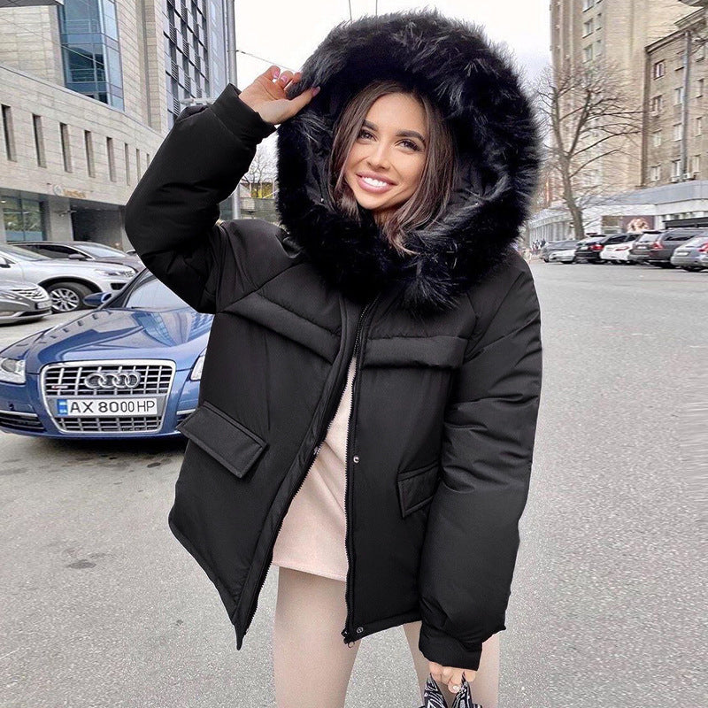 Wholesale Ladies Down Coat Short Fur Collar Hood Women Winter Reversible Coats Parka Woman Coat Puffer Jacket