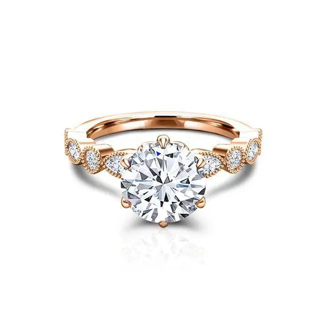 SGARIT Jewellery 14K Rose Gold 1.5CT Round Cut Floral Moissanite Engagement Ring Jewelry