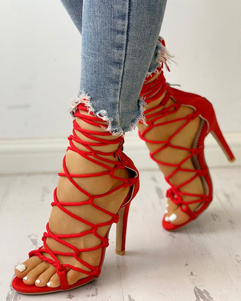 High Heel Sandals Women Shoe Stilettos Strappy for Girls Strange Metal Heels Elegant Fashion Thin Heel Straps Shoes Party Shoe