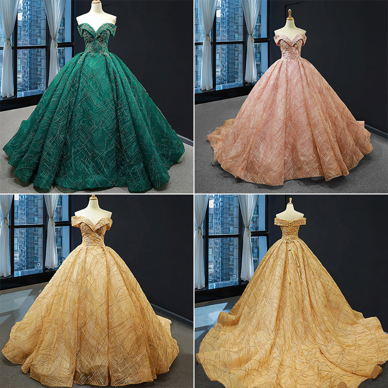 Women Luxurious Sequin Party Evening Dresses Elegant Ball Gown Wedding Dresses - My Store