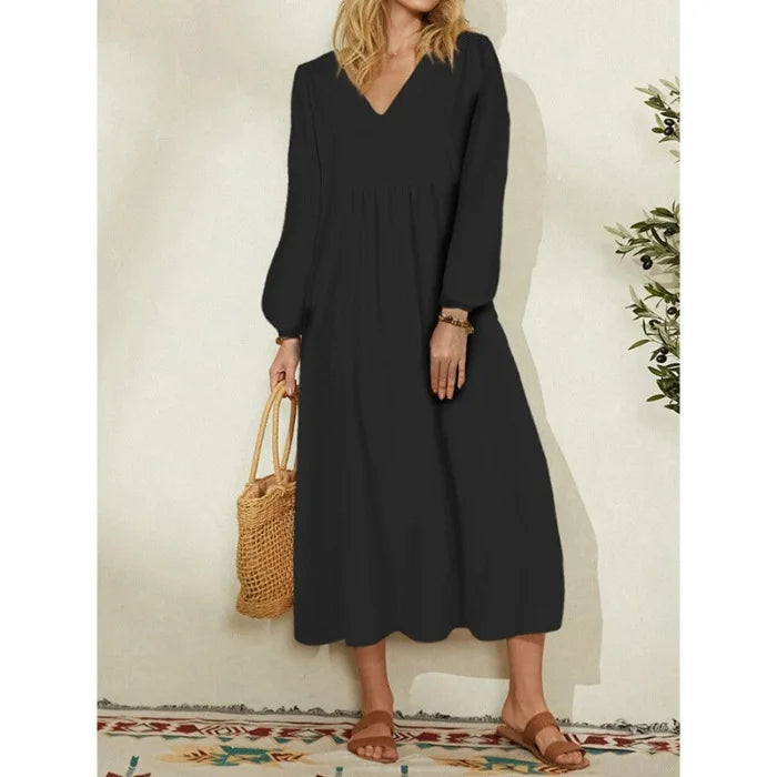 Women Clothing New Casual Dresses Fashion Cotton and Linen Loose Lantern Sleeve Womens Dresses Dress