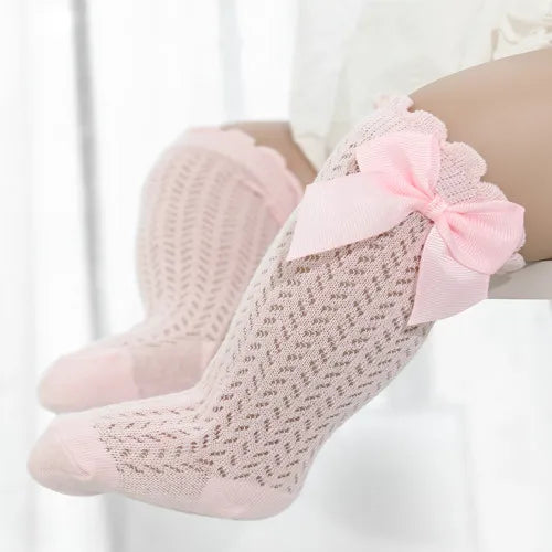 Lawadka Baby Girl Socks Toddler Baby Bow Cotton Summer Mesh Baby Knee Socks Newborn Infant Non-Slip Long Baby Boys Socks 0-2t