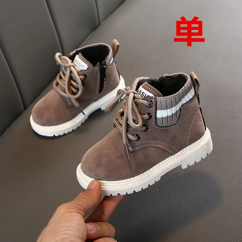 Children Winter Ankle Boots Kids Baby Sweet Fur Lace Up Boot Boys Girls Leather Warm Shoes Kids Short Snow Boots D529