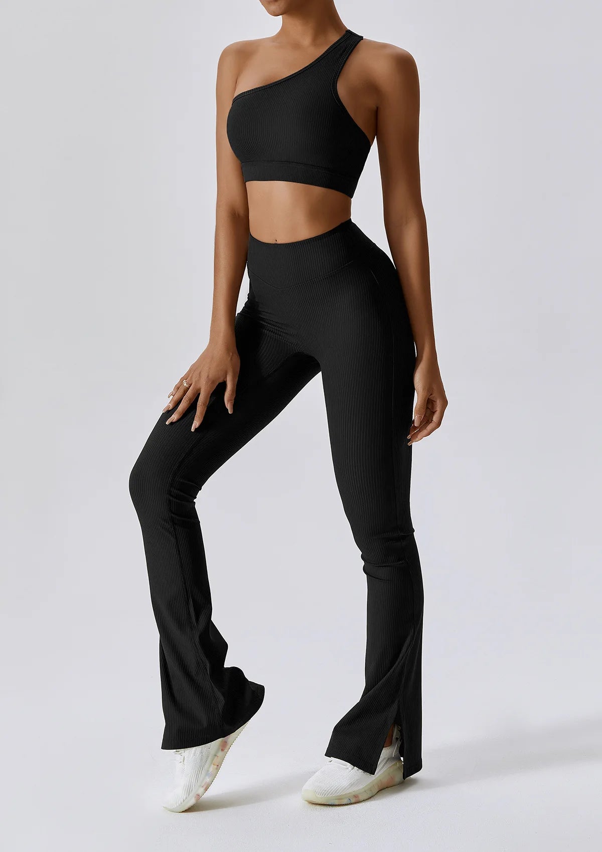 Activewear Custom Gym Workout Fitness Pant Flare Set Casual Ribbed Soft 2 Pieces Yoga Flared Leggings Set for Women