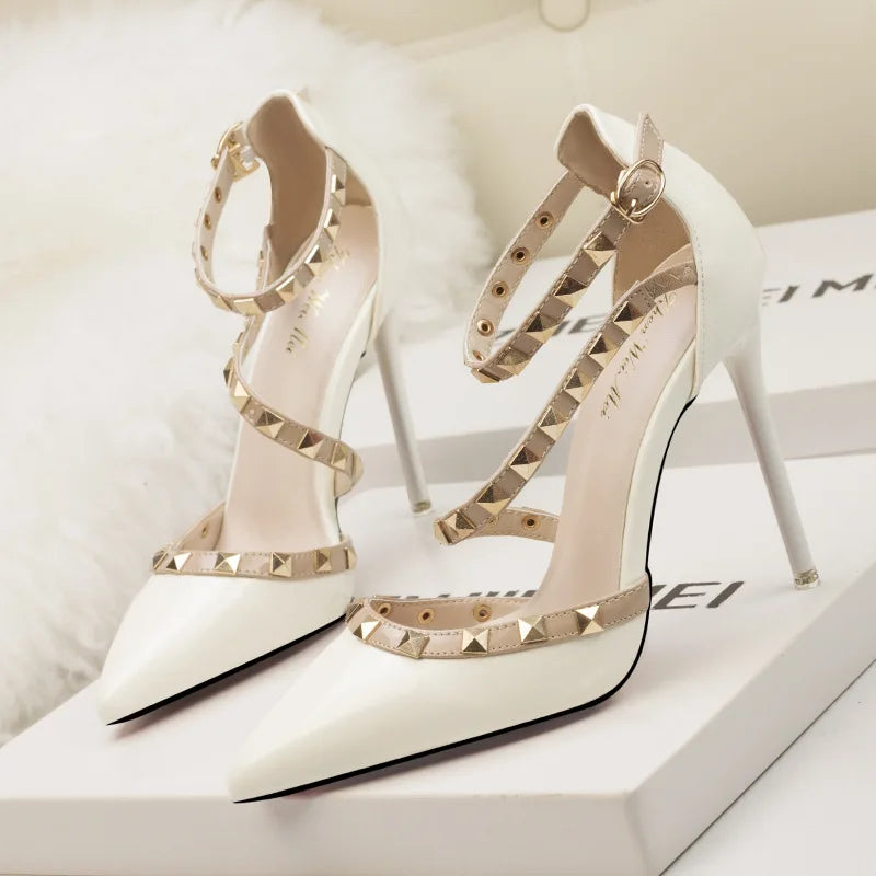 YiXin Women High Heel Shoes 2025 Summer Thin High Heels Pointed Sequined Sexy Ladies High Heel Shoes